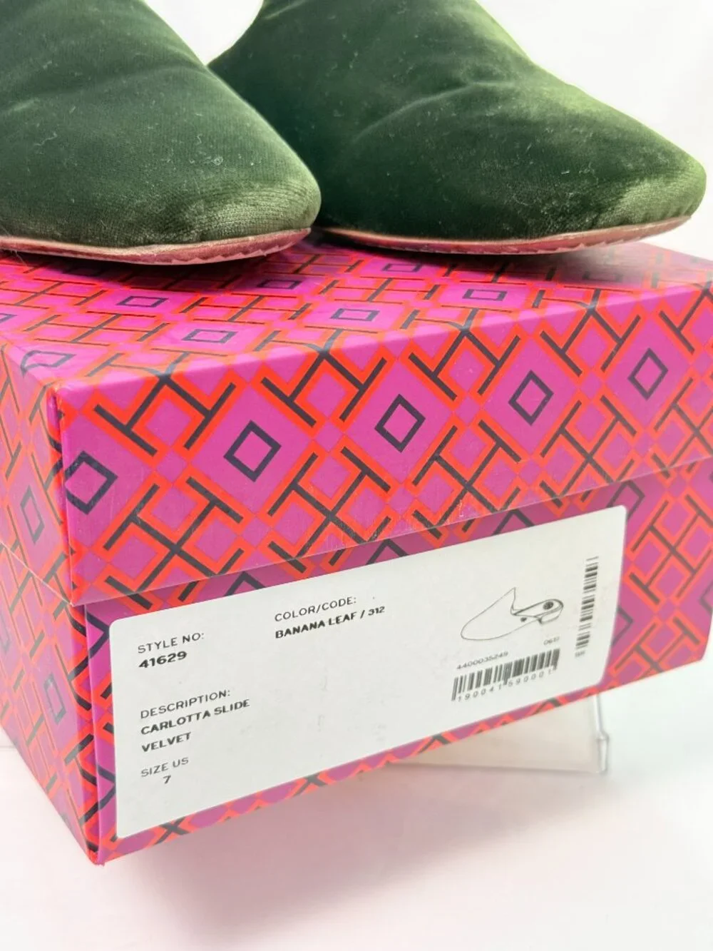 Tory Burch Carlota Velvet Slide Mules Green Banana Leaf Size 7